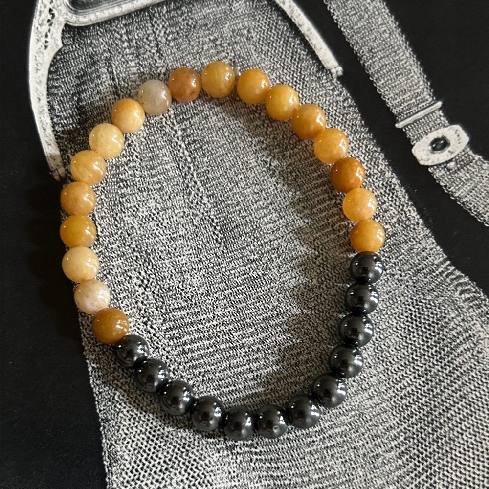 Elegant Black hematite and Yellow jade  Beaded stretch Bracelet